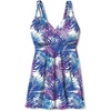Women’s Plus Size Loop-Strap V-Neck Tummy Control Two-Piece Swim Dress(Multi Color Leaves)