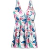 Women’s Plus Size Loop-Strap V-Neck Tummy Control Two-Piece Swim Dress(Pink Lemonade Tropical)