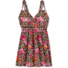 Women’s Plus Size Loop-Strap V-Neck Tummy Control Two-Piece Swim Dress(Rose Bloom Leopard)