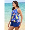 Women’s Plus Size Scoop-Neck Blouson Tummy Control Two-Piece Swim Set(Multi Tie Dye)