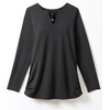 Women’s Plus Size Split-Neck Long Sleeve Swim Tee with Built-in Bra(Black)