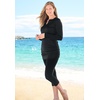 Women’s Plus Size Split-Neck Long Sleeve Swim Tee with Built-in Bra(Black)