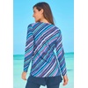 Women’s Plus Size Split-Neck Long Sleeve Swim Tee with Built-in Bra(Blue Tie Dye Swirl)