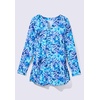 Women’s Plus Size Split-Neck Long Sleeve Swim Tee with Built-in Bra(Blue Tie Dye Swirl)