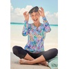 Women’s Plus Size Split-Neck Long Sleeve Swim Tee with Built-in Bra(Neon Hibiscus)