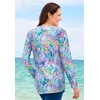 Women’s Plus Size Split-Neck Long Sleeve Swim Tee with Built-in Bra(Rainbow Tie Dye Palm)