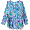 Women’s Plus Size Split-Neck Long Sleeve Swim Tee with Built-in Bra(Rainbow Tie Dye Palm)