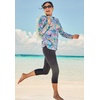 Women’s Plus Size Split-Neck Long Sleeve Swim Tee with Built-in Bra(Rainbow Tie Dye Palm)