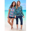 Women’s Plus Size Split-Neck Long Sleeve Swim Tee with Built-in Bra(Royal Oasis Animal)