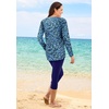 Women’s Plus Size Split-Neck Long Sleeve Swim Tee with Built-in Bra(Royal Oasis Animal)