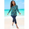 Women’s Plus Size Split-Neck Long Sleeve Swim Tee with Built-in Bra(Vibrant Palm Pink)