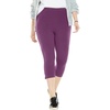 Woman Within Plus Size Capri Pull-On Stretch Knit Cotton Spandex Leggings(Plum Purple)