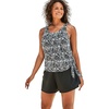 Women’s Plus Size Scoop-Neck Blouson Tummy Control Two-Piece Swim Set(Black Palm)