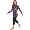 Women’s Plus Size Split-Neck Long Sleeve Swim Tee with Built-in Bra(Party Multi)