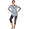 Women’s Plus Size Split-Neck Long Sleeve Swim Tee with Built-in Bra(Rainbow Tie Dye Palm)
