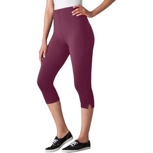 Woman Within Plus Size Capri Pull-On Stretch Knit Cotton Spandex Leggings(Deep Claret)