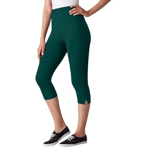 Woman Within Plus Size Capri Pull-On Stretch Knit Cotton Spandex Leggings(Emerald Green)
