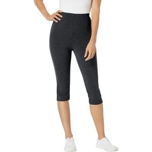 Woman Within Plus Size Capri Pull-On Stretch Knit Cotton Spandex Leggings(Heather Charcoal)