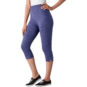 Woman Within Plus Size Capri Pull-On Stretch Knit Cotton Spandex Leggings(Heather Navy)