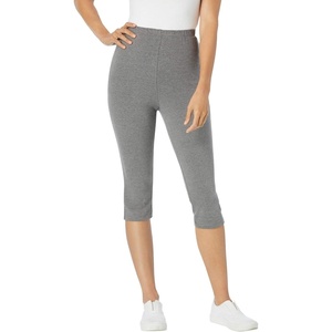 Woman Within Plus Size Capri Pull-On Stretch Knit Cotton Spandex Leggings(Medium Heather Grey)