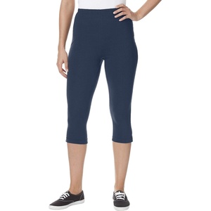 Woman Within Plus Size Capri Pull-On Stretch Knit Cotton Spandex Leggings(Navy)