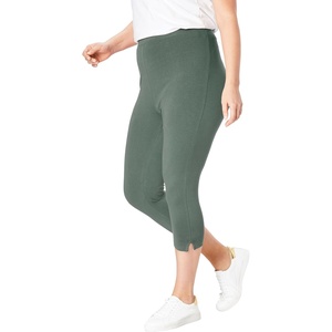 Woman Within Plus Size Capri Pull-On Stretch Knit Cotton Spandex Leggings(Pine)