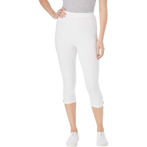 Woman Within Plus Size Capri Pull-On Stretch Knit Cotton Spandex Leggings(White)