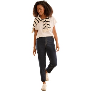 ellos Comfortable Women’s Plus Size Boyfriend Jeans Stretch Denim Mid-Rise(Dark Wash)