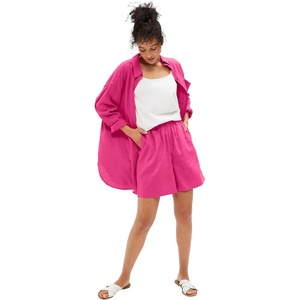 ellos Plus Size Linen-Blend Pull-On Elastic Waist Shorts(Raspberry Sorbet)