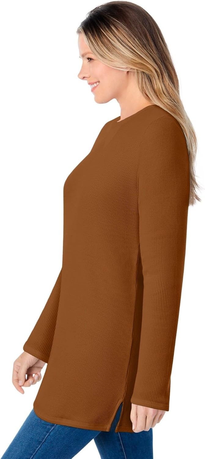 image:imageWoman Within LongSleeve Crewneck Soft Waffle Knit Thermal ShirtAntique Copper