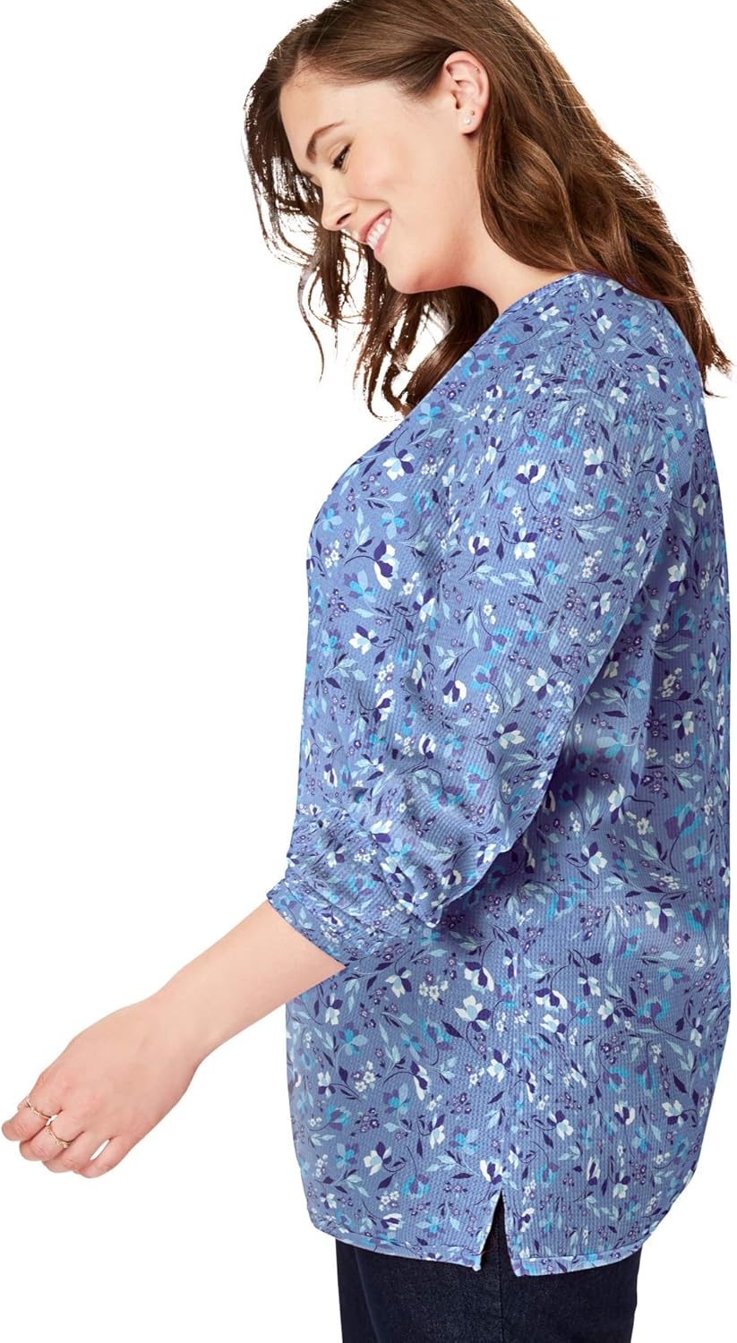 image:imageWoman Within LongSleeve Crewneck Soft Waffle Knit Thermal ShirtBlack