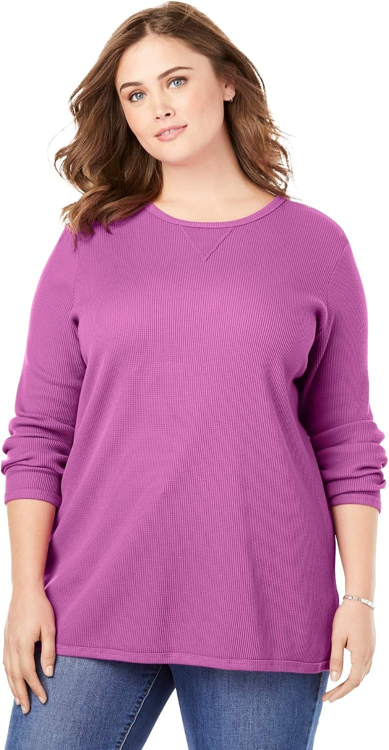 image:imageWoman Within LongSleeve Crewneck Soft Waffle Knit Thermal ShirtBright Cobalt