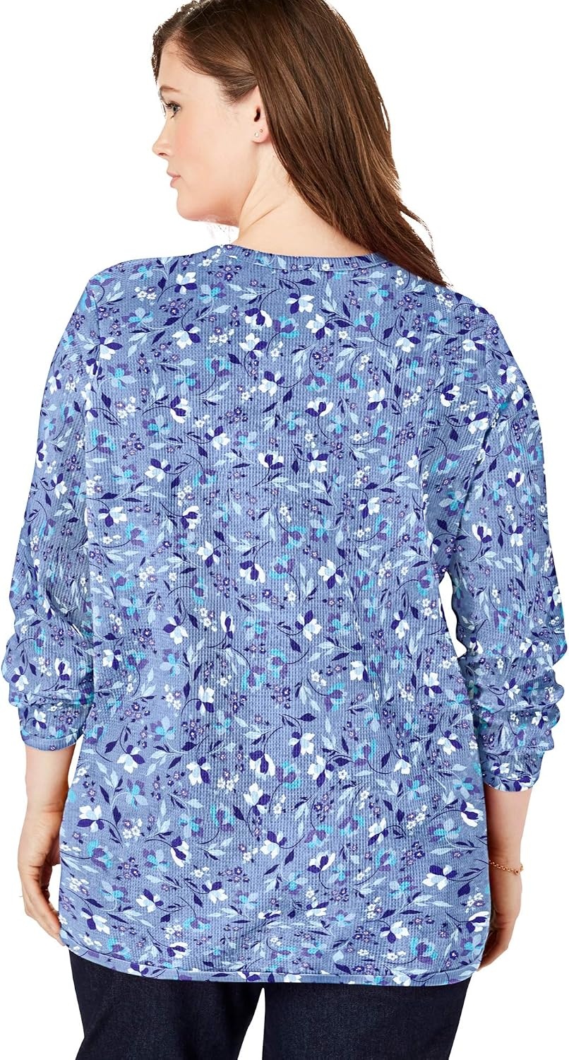 image:imageWoman Within LongSleeve Crewneck Soft Waffle Knit Thermal ShirtBright Cobalt