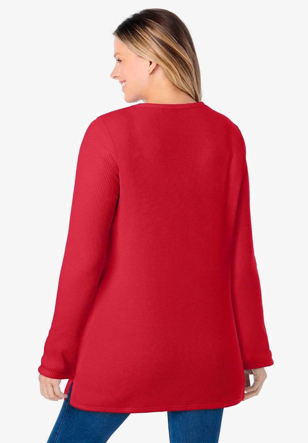image:imageWoman Within LongSleeve Crewneck Soft Waffle Knit Thermal ShirtClassic Red