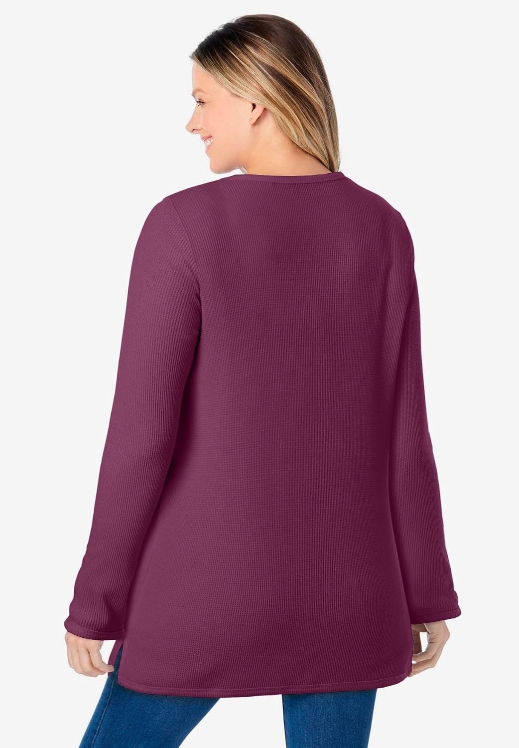 image:imageWoman Within LongSleeve Crewneck Soft Waffle Knit Thermal ShirtDeep Claret