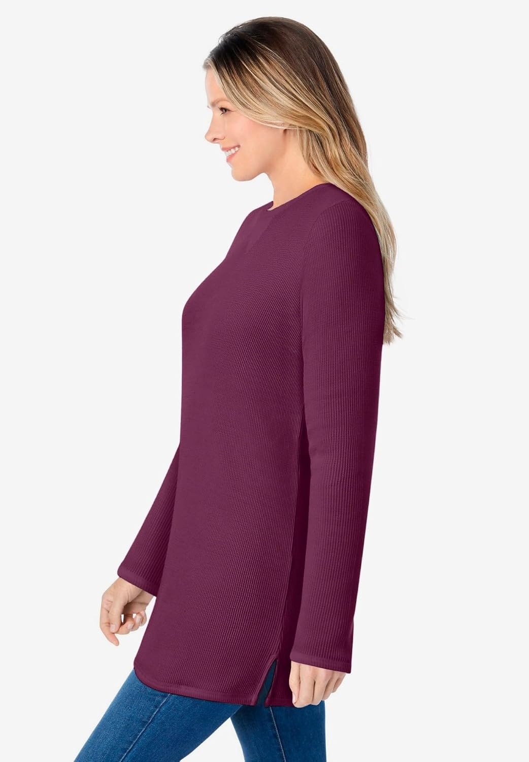 image:imageWoman Within LongSleeve Crewneck Soft Waffle Knit Thermal ShirtDeep Claret