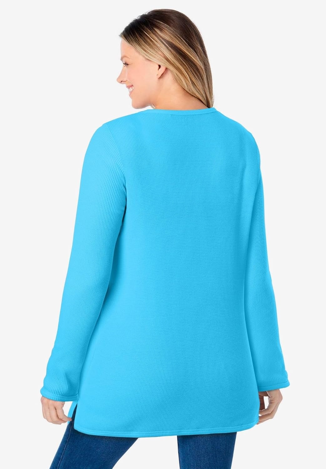 image:imageWoman Within LongSleeve Crewneck Soft Waffle Knit Thermal ShirtParadise Blue