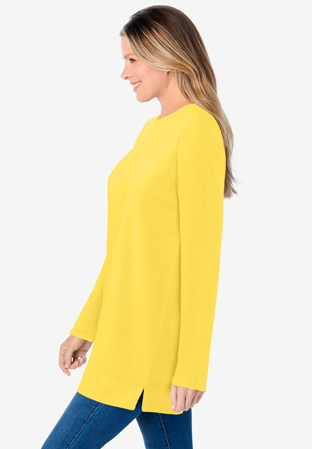 image:imageWoman Within LongSleeve Crewneck Soft Waffle Knit Thermal ShirtPrimrose Yellow