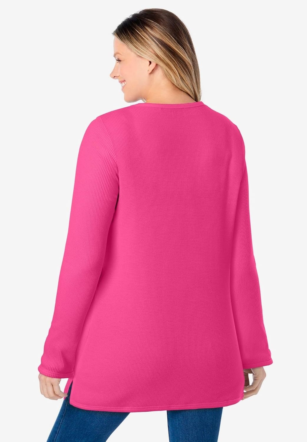 image:imageWoman Within LongSleeve Crewneck Soft Waffle Knit Thermal ShirtRaspberry Sorbet