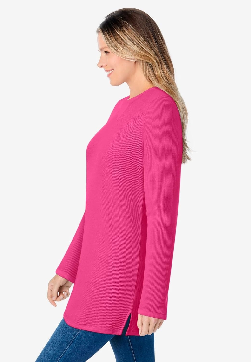 image:imageWoman Within LongSleeve Crewneck Soft Waffle Knit Thermal ShirtRaspberry Sorbet