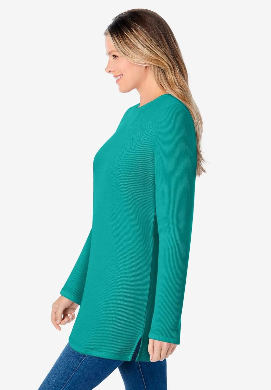 image:imageWoman Within LongSleeve Crewneck Soft Waffle Knit Thermal ShirtWaterfall