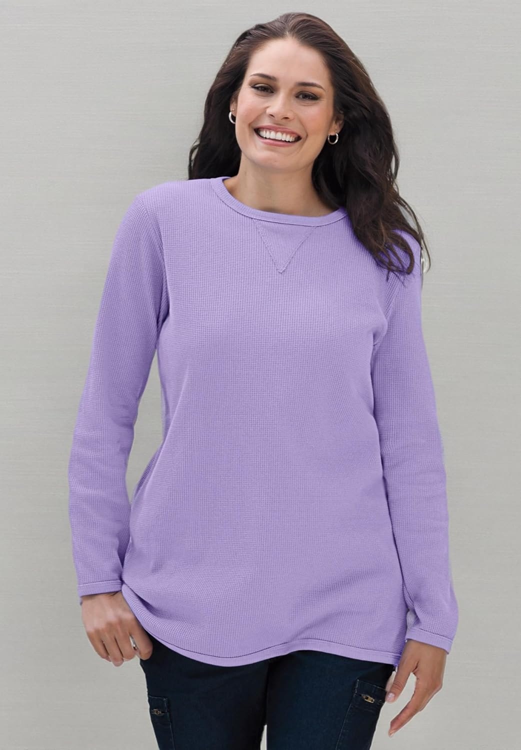image:imageWoman Within LongSleeve Crewneck Soft Waffle Knit Thermal ShirtWhite