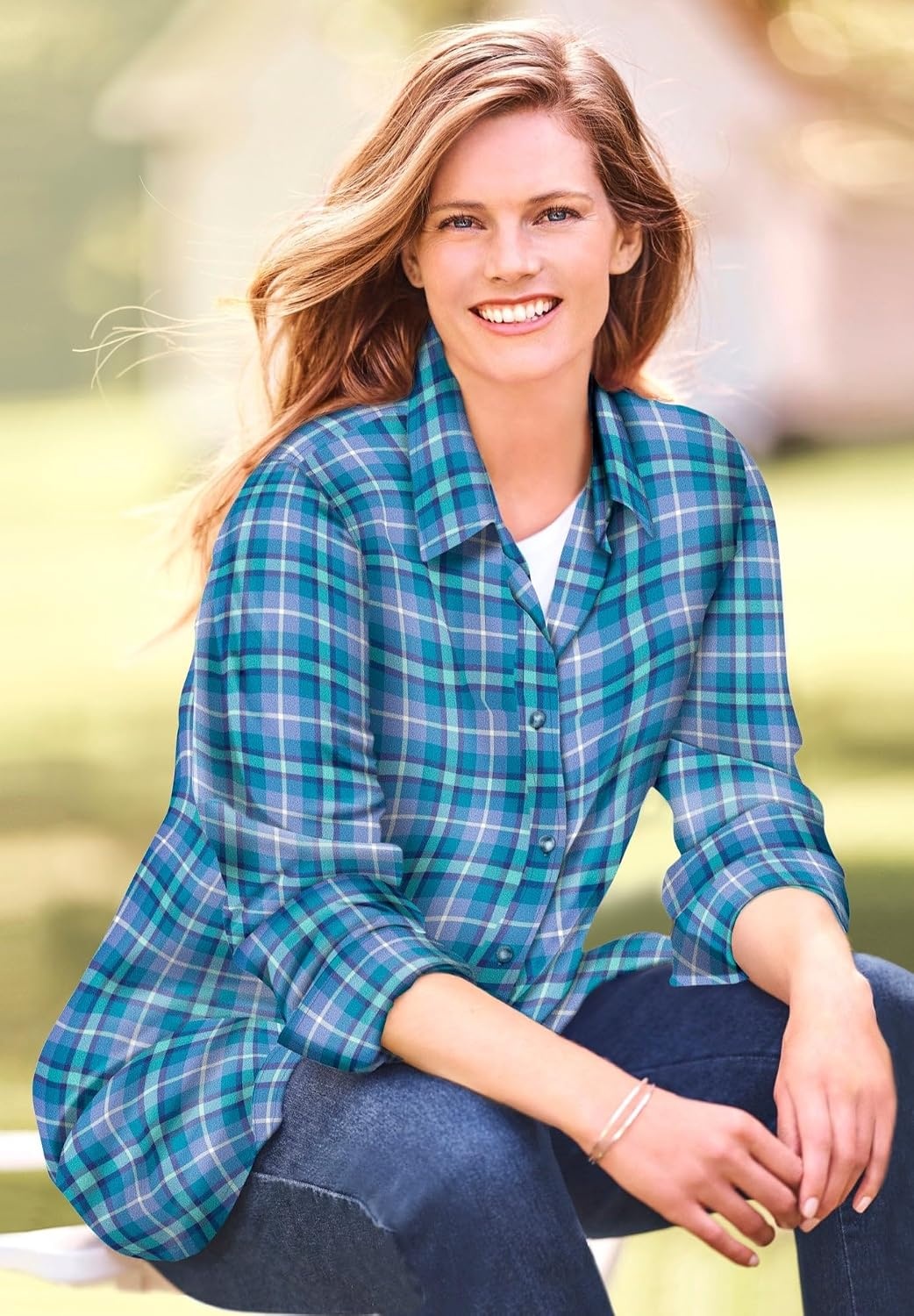 image:imageWoman Within Plus Size Classic Flannel ShirtPale Indigo Plaid