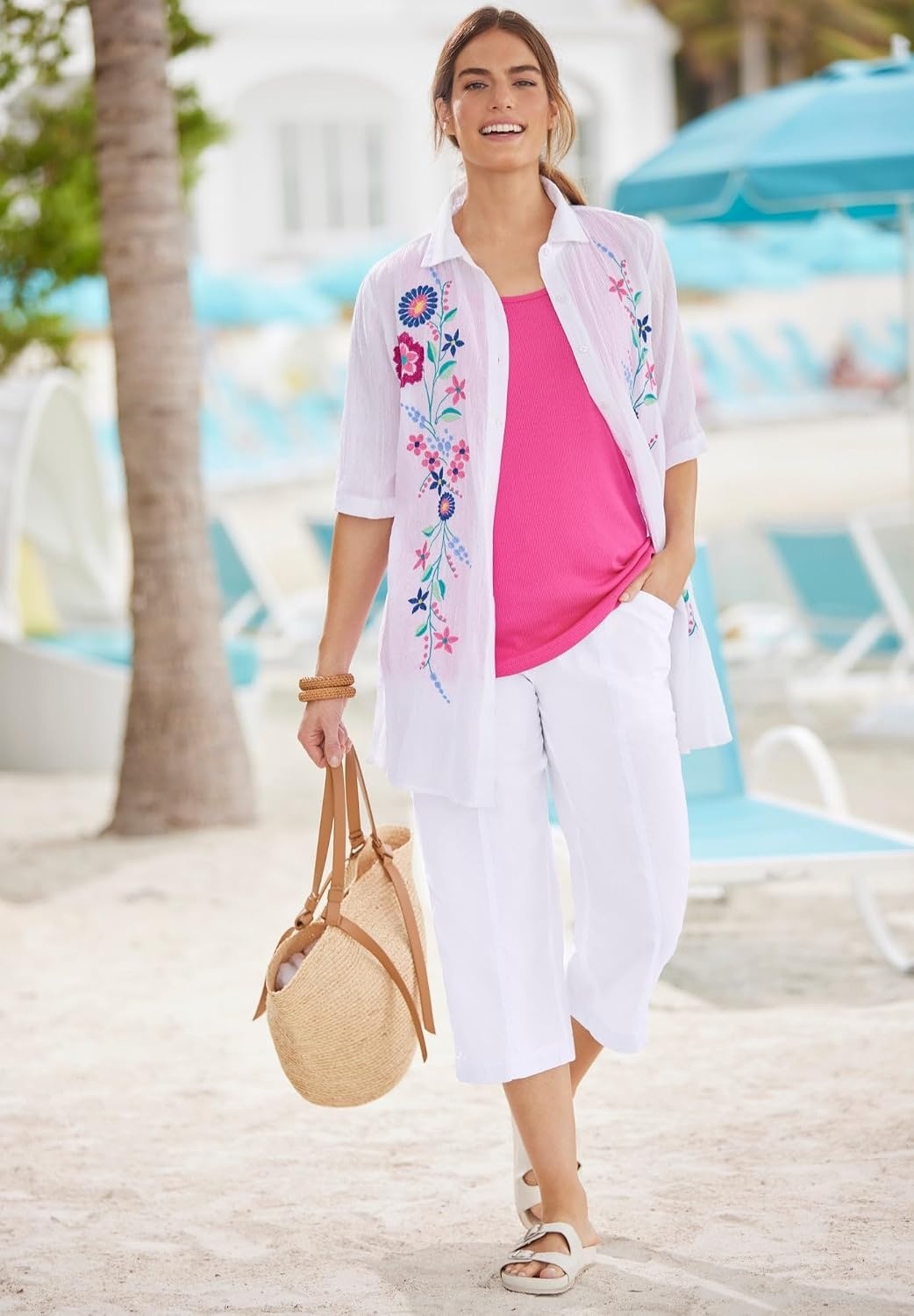 image:imageWoman Within Plus Size Embroidered Gauze ShirtWhite Floral Embroidery