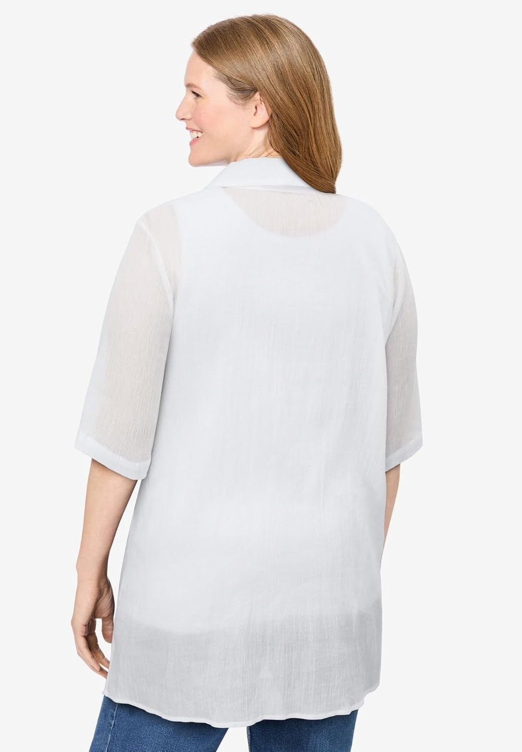 image:imageWoman Within Plus Size Embroidered Gauze ShirtWhite Floral Embroidery
