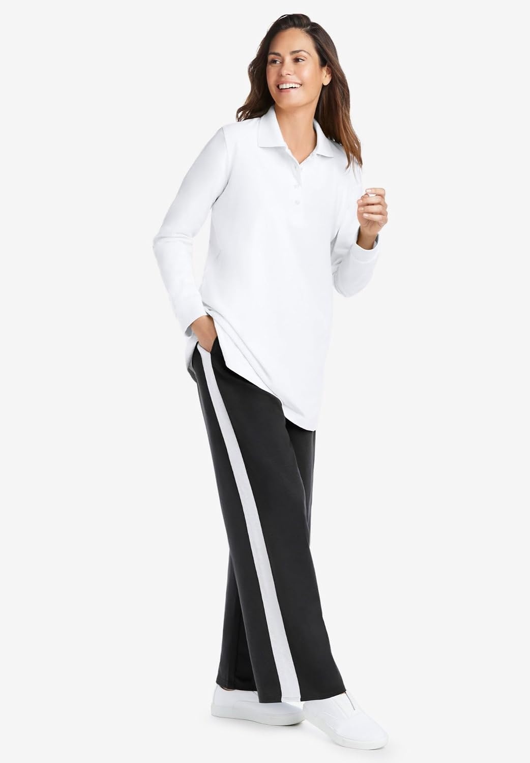 image:imageWoman Within Plus Size LongSleeve Polo ShirtEmerald Green