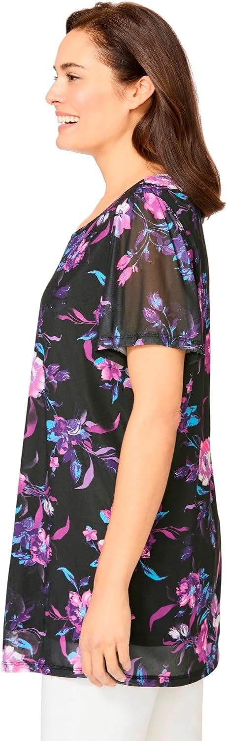 image:imageWoman Within Plus Size Miracle Mesh Overlay TunicBlack Dreamy Flowers