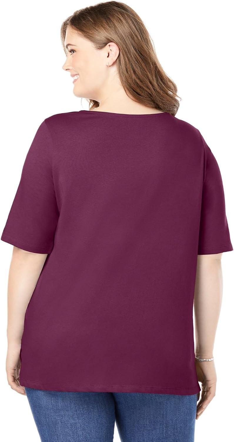 image:imageWoman Within Plus Size Perfect ElbowSleeve SquareNeck TeeDeep Claret