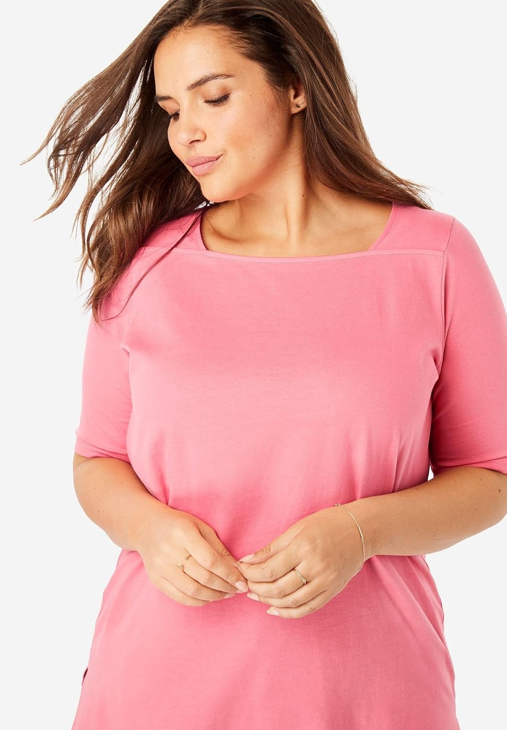image:imageWoman Within Plus Size Perfect ElbowSleeve SquareNeck TeeDeep Teal