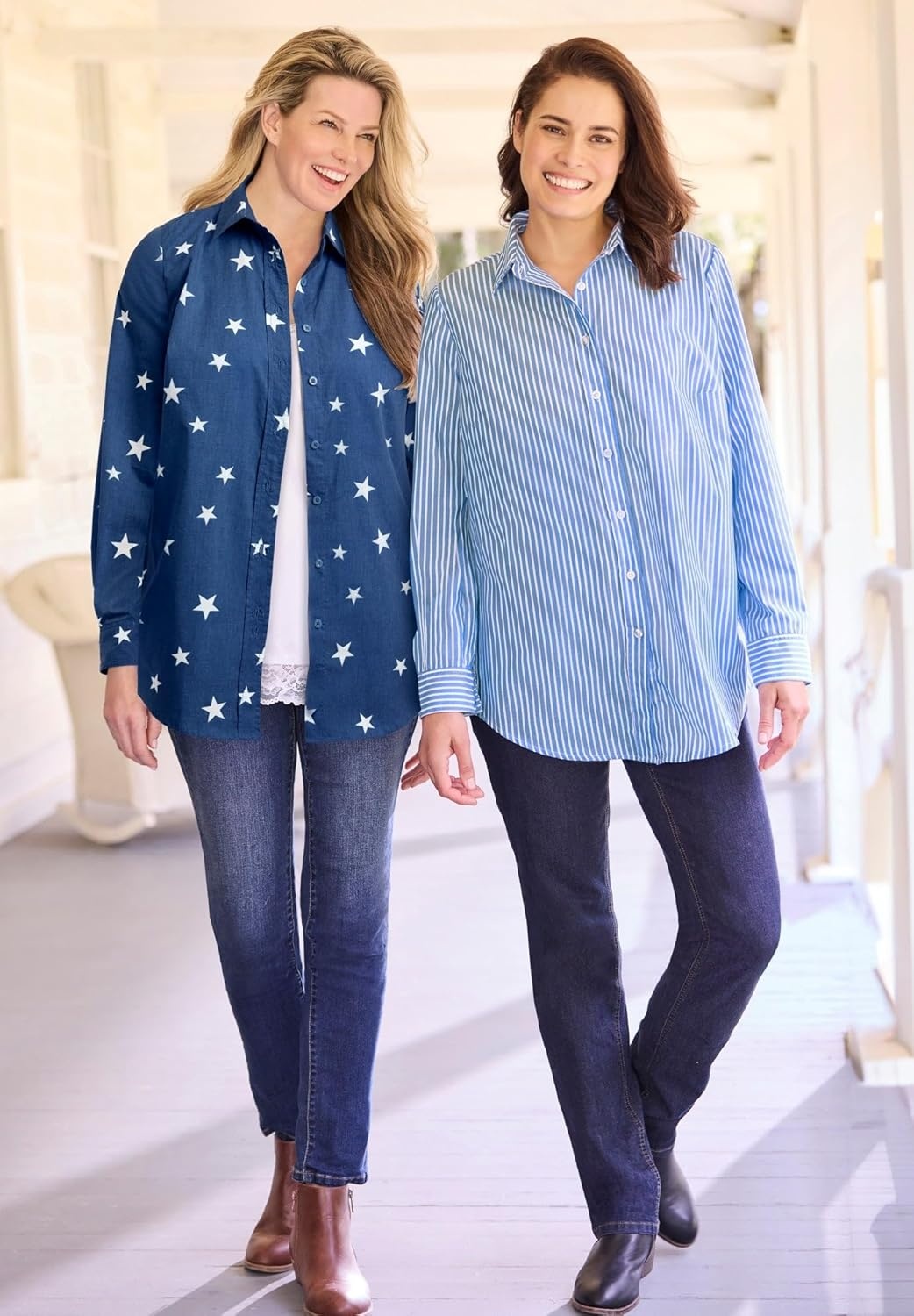image:imageWoman Within Plus Size Perfect Long Sleeve ShirtHeart Stripe Multi